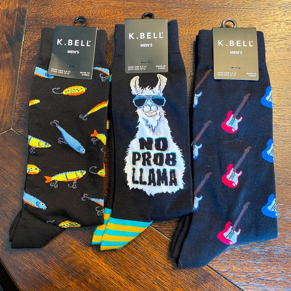 K. Bell Men’s Novelty Black Crew Socks (Set of 3)